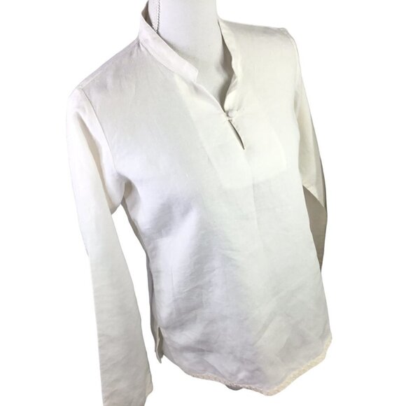 Maya Organic Linen Top Blouse Shirt Long Sleeve Quality Natural Ivory Size Large - Picture 2 of 11